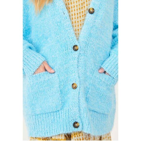Free People Nevermind Fuzzy Cardigan Blue Butterfly Size XS - Picture 5 of 14